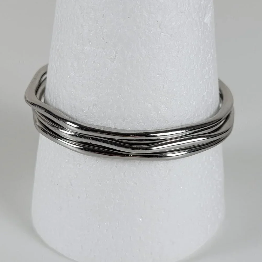 Silver Plated Bangle Bracelets 8 Inch Asymmetric Stackable Set Of 3